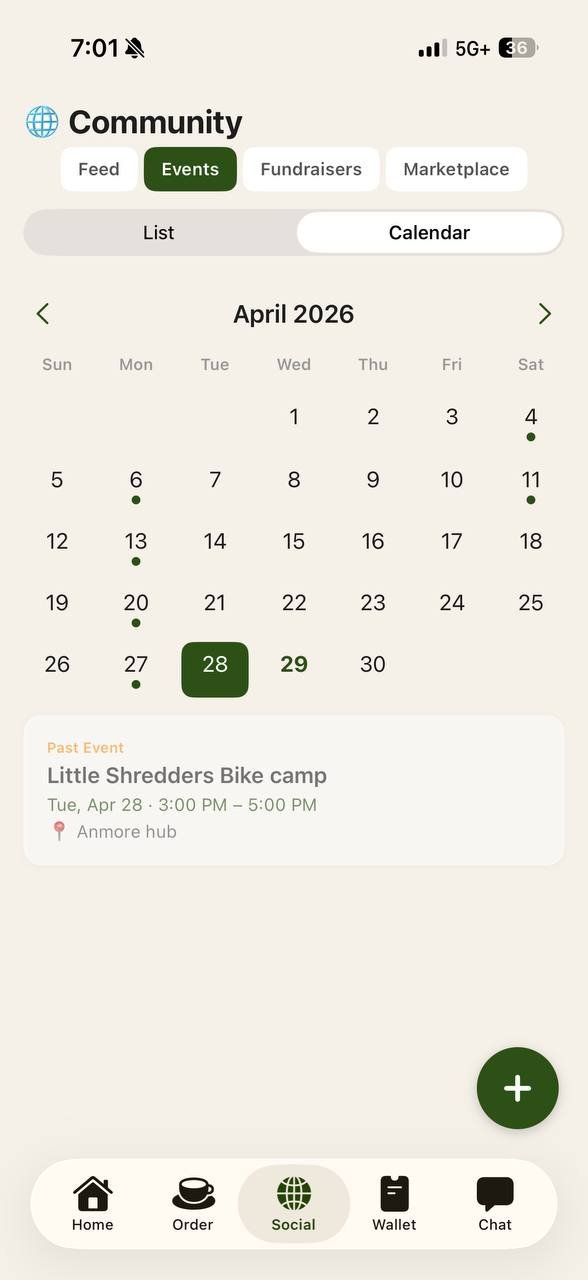 Events calendar screen